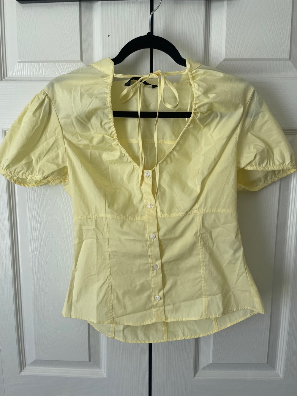 NWT Zara Yellow Tie-Neck Button Down Fitted Sweetheart Blouse